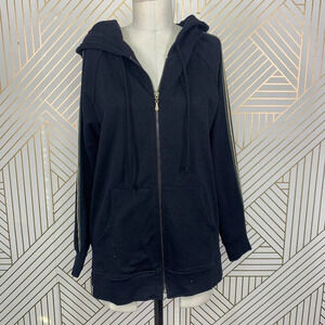 Johnny Was Calmè Metallic Stripe Zip-Up Hoodie in Black‎ Size US XS